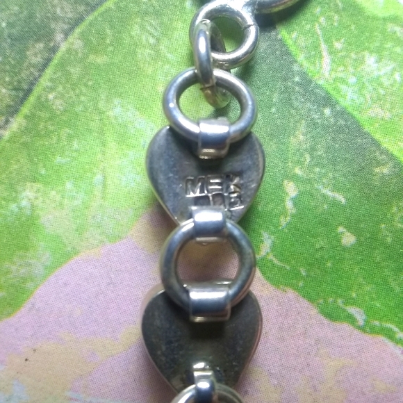 ❤️ .925 Silver Mexican Red Enamel Heart Love Link Bracelet - Picture 5 of 7